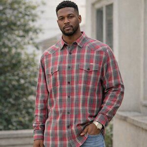 Lucky Brand Plaid Button Down Shirt XL | Red Gray Style Casual Western